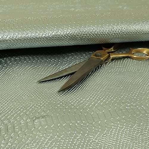 Image of Redbrick Mill Fabrics Designer Embossed Snake Animal Textured Sliver Faux Leather Upholstery Curtain Fabric by The Metre, 135cm Width (Per Metre)