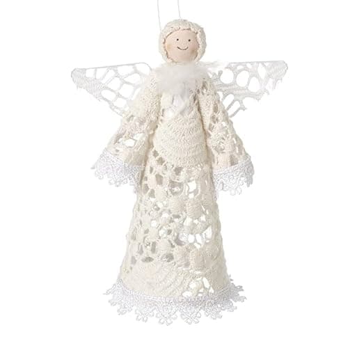 Image of Heaven Sends Christmas Crocheted Lace Hanging Angel Ornament, 12 x 17 cm, White