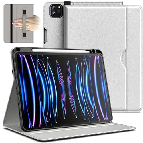Image of JETech Case for iPad Pro 11 4/3/2 (11-Inch, 2022/2021/2020 Model, 4th/3rd/2nd Gen), PU Leather Business Folio Protective Tablet Cover with Pencil Holder & Pocket Multi-Angle Viewing (Silver)
