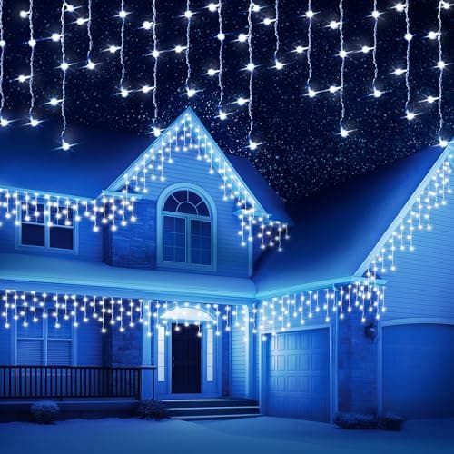 Image of CUQOO 14m Christmas Icicle Lights – 360 Cool White LEDs, Snowy White Cable, 8 Lighting Modes, Energy Class A - Waterproof Low Voltage Outdoor Christmas Lights Icicle & Indoor Holiday Décor