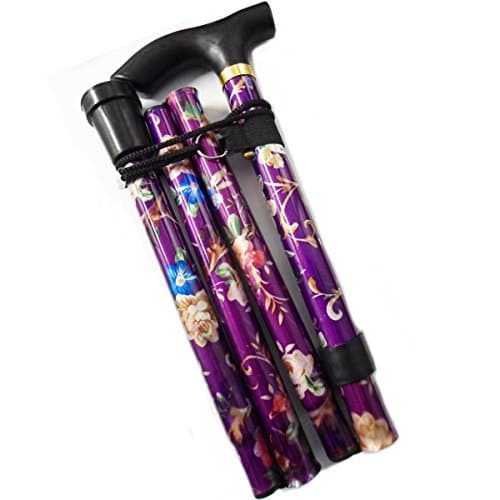 Image of World Smallest Folding Walking Stick - Purple Floral