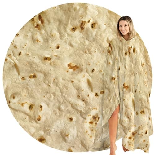 Image of Novelty Burrito Tortilla Throw Blanket - Round Food Blanket for Adults & Kids, Giant Taco Wrap Blanket 180CM