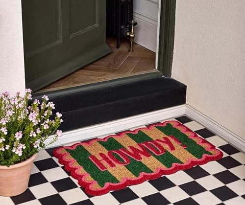 Image of Coir Door Mat for Doorway, Home Entry, Balcony, Garden, Dirt Trapper Entrance Indoor Outdoor Non-Slip Absorbent Welcome Mat Natural Doormat in 45 x 75 cm (Howdy Stripe)