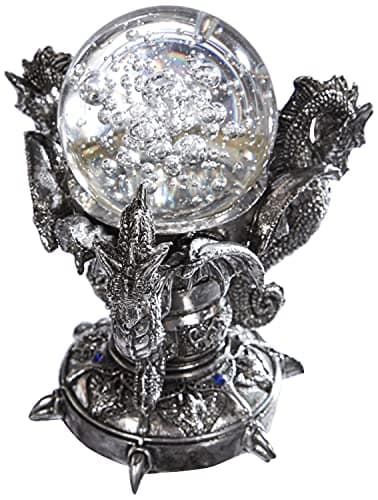 Image of Design Toscano Dragons of Corfu Castle Gothic Decor Statue Globe Figurine, 13 cm, Polyresin and Glass, Silver Chrome
