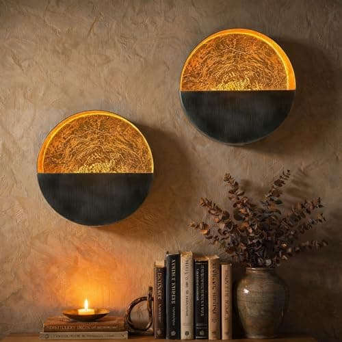 Image of NativeSkins Eclipse Metal Wall Candle Holder Sconce Decoration - Set of Two Handcrafted Decorative Tea Light Wall Sconces for Living Room, Bathroom, Dining Room Gold Tea Candle Holder