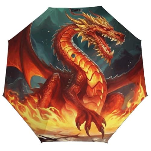Image of QWHJK Umbrella,Dragon King in Fire Print Sun Umbrella,simple Manual Umbrella,manual Folding Umbrella