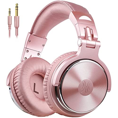 Image of OneOdio Over Ear Headphone Studio Wired Bass Headsets with 50mm Driver, Foldable Lightweight Headphones with Shareport and Mic for DJ Recording Monitoring Mixing Podcast Guitar PC TV (Golden Rose)