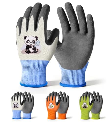 Image of Mr. Panda 3 Pairs Kids Gardening Gloves for Ages 2-4, Rubber-Coated Work Gloves for Boys and Girls, Multicolored, XXXS