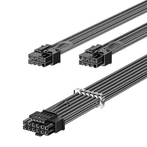 Image of Fasgear PCIe 5.0 12VHPWR(12V-2x6) Power Cable 70cm,16pin(12+4) Male to 2x8(6+2)pin PCIe Male,16AWG 600W GPU Sleeved Cord,for RTX 5070ti/4070ti/4080/4090/3090ti,for ASUS EVGA Seasonic Fully Modular PSU