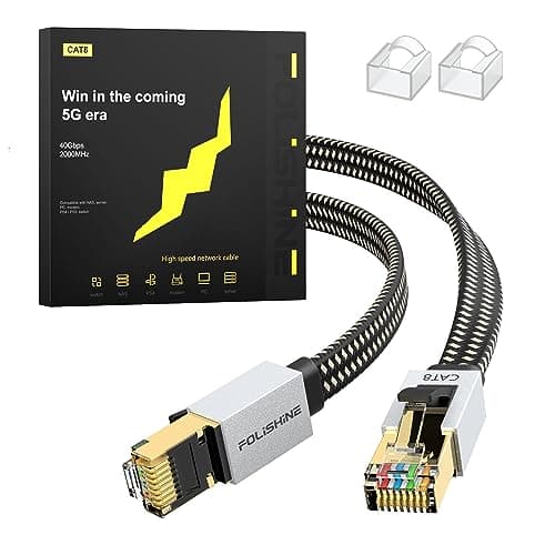 Image of Cat 8 Ethernet Cable 3M, High Speed Gigabit Nylon Braided Lan Network Cat8 Patch Cord, 40Gbps 2000Mhz RJ45 Flat Cable Shielded, Indoor&Outdoor for Modem/Router/switch, Faster than Cat5e/Cat6/Cat7