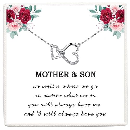 Image of VOSAP Gifts for Mum, Mother Son Necklace Sterling Silver Two Interlocking Hearts Necklace Mum Gifts from Son, Perfect Presents for Mother on Birthday Christmas