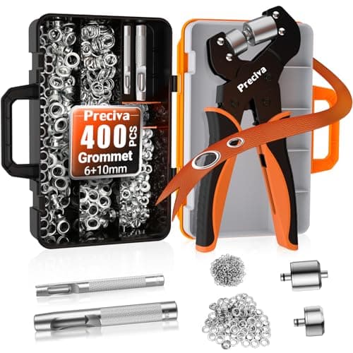 Image of Magnetic Grommet Punch Kit,Preciva 6+10mm Magnetic Replacement Eyelet Pliers Set with 400 Silver Metal Grommets and 2PC Punching Chisels, for DIY,Leather Punch Grommet Tool for PVC