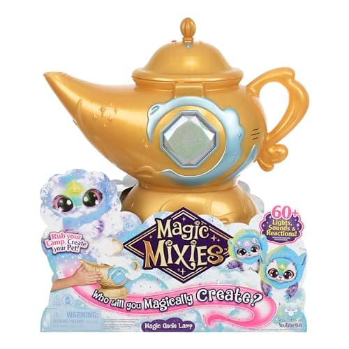 Image of Magic Mixies Magic Genie Lamp with Interactive 8 inch Blue Plush Toy & 60+ Sounds and Reactions: Perform The Magic Steps to Unlock a Magic Ring & Reveal a Blue Genie Mixie From the Real Misting Lamp