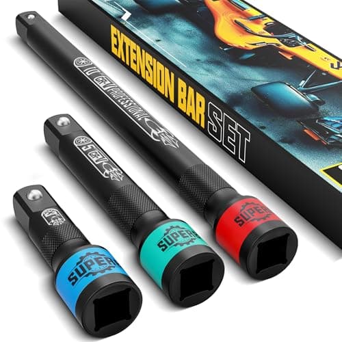 Image of KIRXST 1/2" Impact Socket Extension Bar Set, 3 Piece Drive Extension Bar 75mm 125mm 250mm, CR-V Steel Wrench Extender for Manual Pneumatic Torque Wrench