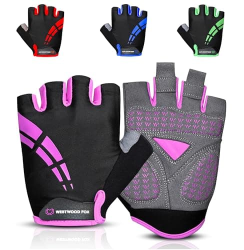 Image of WESTWOOD FOX Cycling Gloves for Men Women,Half Finger Unisex Gel Padded Anti-Slip Mountain Bike Gloves, Breathable Shock Absorption Grip Palm Bicycle Summer Riding MTB Bike Gloves (PINK, L)