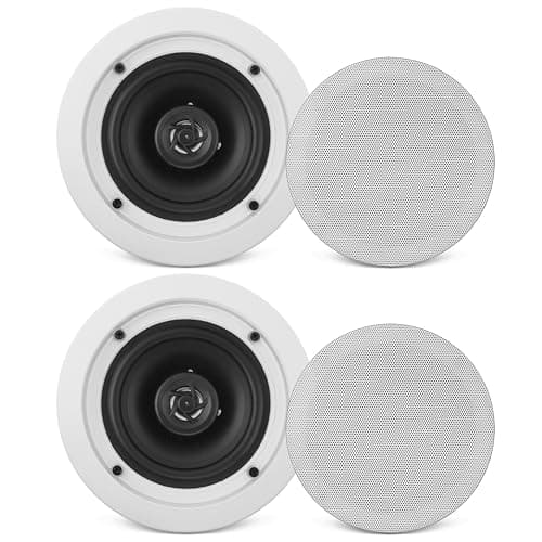 Image of Pyle Pair 6.5”/16.5cm Ceiling Wall Mount Speakers, 2-Way Midbass Woofer Speaker, 1/2'' Polymer Dome Tweeter Flush Design w/ 70Hz-20kHz Frequency Response & 200 Watts Peak Easy Installation