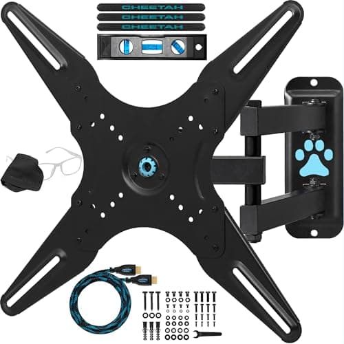 Image of Cheetah ALAMLB Articulating Arm Wall Mount fits 24-55" TVs, Many Newer 65", Some up to 75", 66lbs and VESA 400, Single Stud Install, Full Motion Tilt Swivel Rotation Extension Bracket Extends 20"