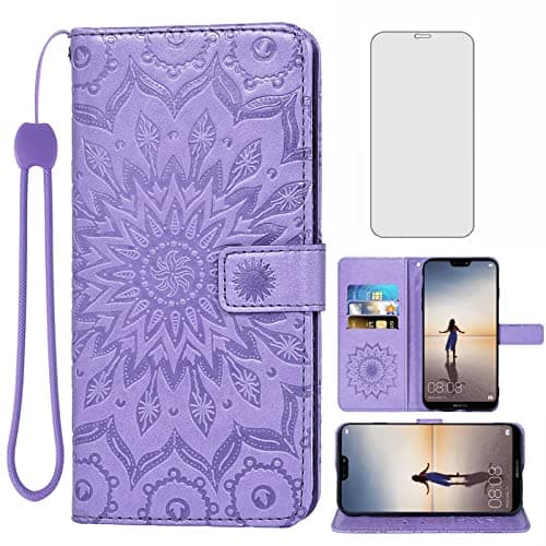 Image of Asuwish Phone Case for Huawei P20 Lite Wallet Cases with Tempered Glass Screen Protector and Leather Slim Flip Cover Card Holder Stand Cell Accessories Huwai P20lite P 20 Haweii Nova 3E Women Purple