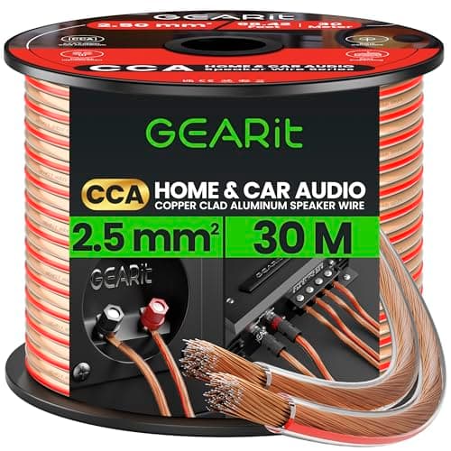 Image of GEARit 2x2.5mm² Speaker Cable 30M, 14AWG Twin Core Speaker Wire with Polarity Markings, Flexible CCA Copper Clad Aluminum Audio Cable for In-Wall Home Home Cinema, HiFi & Car Stereo - Clear