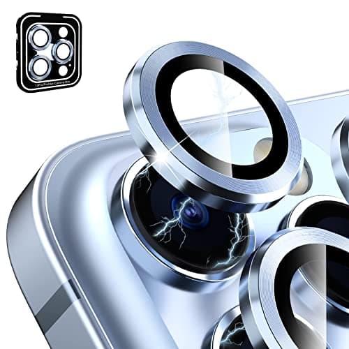 Image of CloudValley Camera Lens Protector Compatible with iPhone 13 Pro and 13 Pro Max, Tempered Glass Film, Aluminum Alloy Lens Protective Cover, Sierra Blue