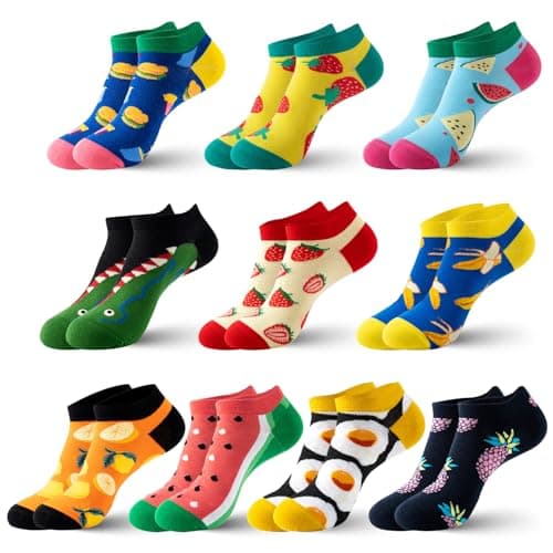 Image of Soleeya 10 Pairs Colourful Ankle Socks Women Funny Socks Odd with Fruit Novelty Sock for Women Ladies Trainer Sock Funky Breathable Cotton Sports Leisure (UK, Numeric, 4, 8, Regular, Regular, Color B)