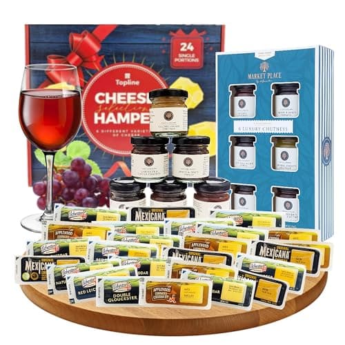 Image of Cheeseboard Selection of 5 Different Cheese Varieties & 6 Chutneys. 25 Ilchester Cheese Individually Wrapped Portions. Hamper for Couples, Christmas, Easter or Birthday Gifts Mens, Dad Gifts