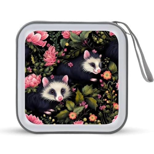Image of Cute Possum Flowers Funny CD Case 40 Capacity DVD Holder Portable Storage Disc Binder Wallet for Car Home Travel