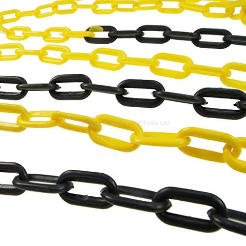 Image of TOPWAY Plastic Chain Barrier 25 Meters 8mm x 25m High Visibilty Black and Yellow Plastic Link Chain for Warning Safety Parking Space, Crowd Control, Traffic, Queuing Line 363088