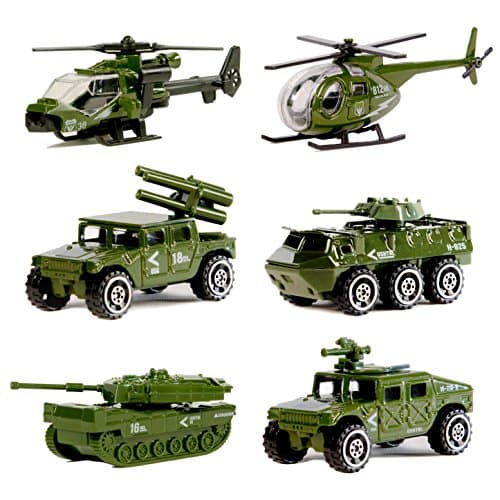 Image of Nunki Toy Die-cast Metal Military Vehicles Playset,6 Pack Assorted Army Vehicle Alloy Models Car Toy, Mini Army Toy Tank,Jeep,Panzer,Anti-Air Vehicle,Helicopter for Kids Toddlers Boys