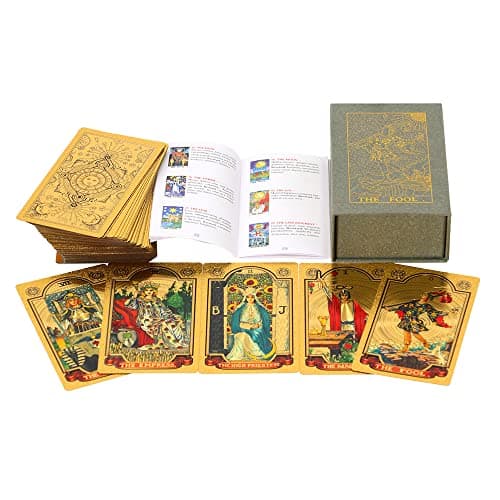Image of 78pcs Luxury Gold Foil Tarot Deck | Gold Tarot Cards With 36 Page Guide Book | PVC Waterproof & Anti-Wrinkle | The Fool Gold Foil Tarot | Oracle Cards