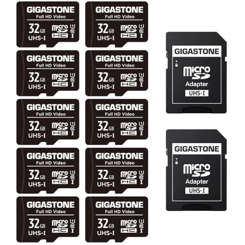 Image of GIGASTONE Micro SD Card 32GB 10-Pack with 2x SD Adapter + 4x Mini-case, Full HD Video, Surveillance Security Cam Action Camera Drone, 90MB/s Micro SDHC UHS-I U1 C10 Class 10