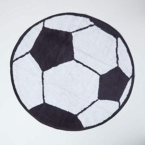 Image of HOMESCAPES - 100% Cotton Tufted Football Round Rug Bath Mat or Children's Rug, 120 cm