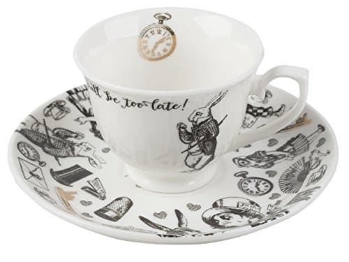 Image of V&A Alice in Wonderland Espresso Cup and Saucer, 100 ml (4 fl oz), White