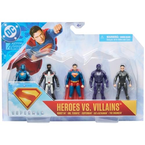 Image of DC Comics, SUPERMAN Heroes Vs. Villains 5-Pack, 7-cm Action Figure, Stylised Superhero Figures with Dynamic Poses and Battle Ready Armour, Kids’ Toys for Ages 4+