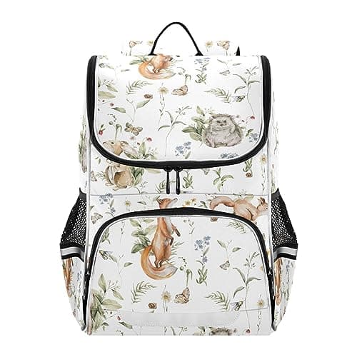 Image of Mnsruu Woodland Cute Baby Animals Bunny Fox Kids Backpack Rucksack Bag for School Girls & Boys, Bookbag for Elementary with Reflective Strip