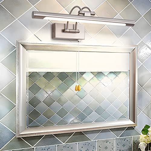 Image of MantoLite Nickel Bathroom Over Mirror Light with Pull Cord 40CM Vanity Mirror Lights Picture Light with Ajustable Arm Hotel Bedside 3000K Reading Lamp Display Lamps IP44 8W