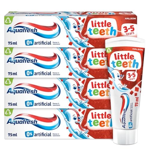 Image of Aquafresh Little Teeth 3-5 Years, Kids Toothpaste, Gently Strengthens and Protects Little Teeth, Multipack 4 x 75ml