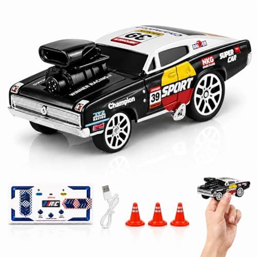 Image of RC Drift Car 1:64 Scale, Black Die-Cast Alloy Remote Control Mini Racing Car with LED Lights, 2.4GHz High Speed Toy Car, 30 Min+ Play Time, Up to 15 km/h, USB Rechargeable Drift Car for Kids Age 8+