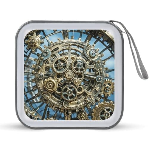 Image of CD Case 40 Capacity CD DVD Case Wallet Holder Cool Steampunk Gears Portable Storage Binder for Office Home Travel Car