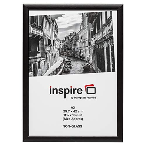Image of Hampton Frames BLACKWOOD A3 (30x42cm) Black Poster Frame Acrylic (Non-Glass) Front Pack of 1