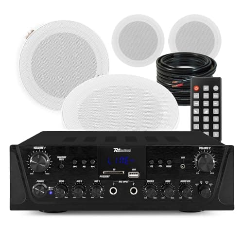 Image of Power Dynamics 2-Zone Marine Ceiling Speakers System with PV220BT Amp, 5-Inch Weatherproof Outdoor Speaker Pair, Bluetooth Streaming, USB/SD, FM Radio for Kitchen, Bathroom and Patio