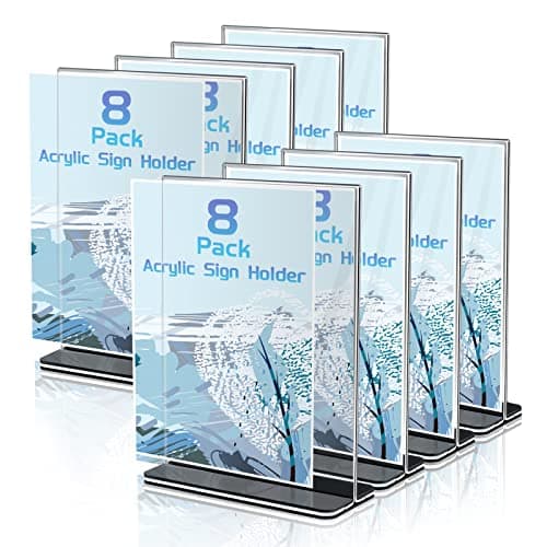 Image of Toowood A5 Acrylic Sign Holder, 8 Pack T-Shape Double Sided Clear Acrylic Display Stand, Table Top Menu Holder, Photo Frame for Wedding, Office, Restaurant, Shop, Hotel