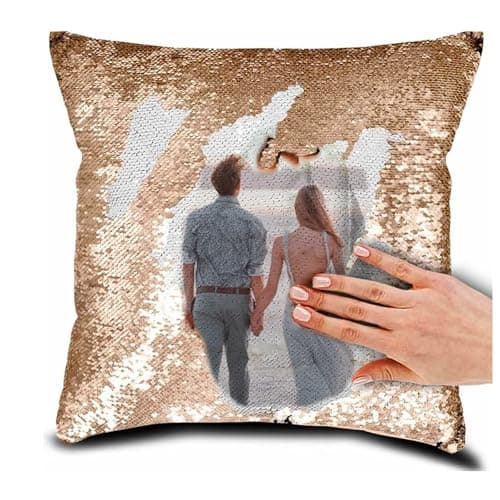 Image of Personalized Magic Reversible Glitter Pillow Cover,Custom DIY Photo Design with Any Image or Text Sequin Pillow Case, Lovers & Family Pictures, Unique Gift, 40x40cm Cushion Case For Dad