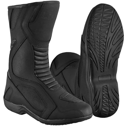 Image of Mens Motorbike Boots Motorcycle Shoes Waterproof windproof leather boots for riders protective gear for men CE Black Boots (Black, UK 10, UK Footwear Size System, Adult, Men, Numeric, Medium, 10)
