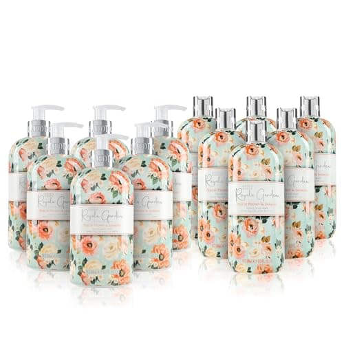 Image of Baylis & Harding Royale Garden Peach Peony & Jasmine Bundle: 6 x 500 ml Hand Wash & 6 x 500 ml Body Wash (12 Bottles) - Vegan Friendly