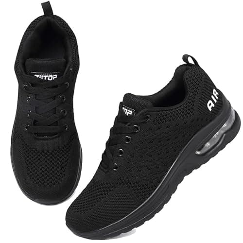 Image of Trainers Mens Running Shoes Air Cushion Sports Shoes Casual Walking Sneakers Fashion Lightweight Breathable Athletic Sneakers Tennis Workout Gym Jogging Trainers Black