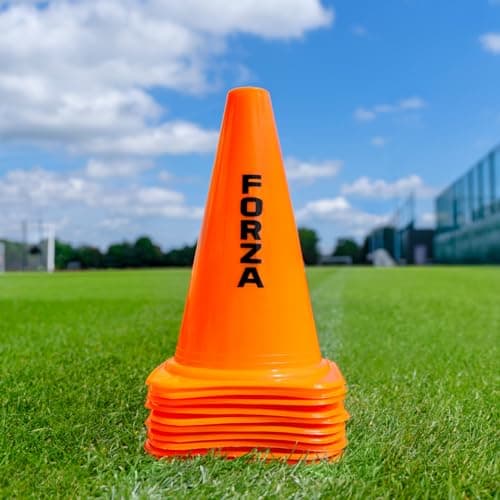 Image of FORZA Multi Sport Training Marker Cones – Durable Plastic Traffic Cones for All Sports & Training Drills | Bright Fluorescent Colours Options [Pack of 10 or 100] (9 Inch, Orange, Pack of 10)