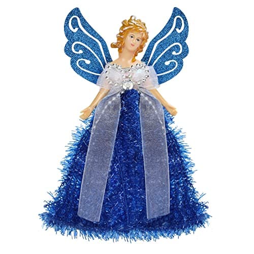Image of Belle Vous Christmas Tree Toppers - 20.5 x 8.2cm Plastic, Blue Angel Tree Topper - Fairy Treetop Pendant for Christmas Tree Decorations, Christmas Tree Ornaments and Festive Home Decor