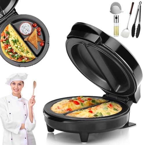 Image of Dual-Zone Electric Omelette Maker, Omelette Maker Electric, Omelette Pan Nonstick, Non Stick Coating, with Indicator Lights Anti-Silp Base Anti-Scald Handle Quick & Easy, No Flipping & Stove (Black)