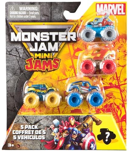 Image of Monster Jam, Marvel Official Mini 5-Pack with Mystery Collectible Monster Truck, 1:87 Scale, Surprise Kids Toys for Boys and Girls Ages 3 and up